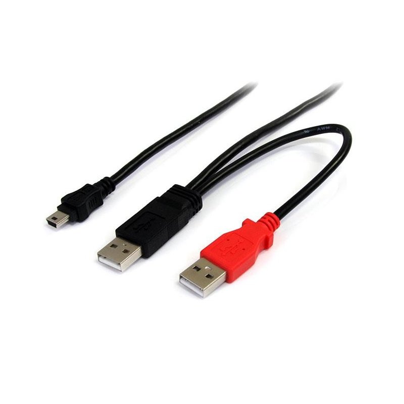 Cable Startech USB en Y para Discos Duros Externos 2x USB A Macho a 1x USB Mini B Macho de 1.8mts