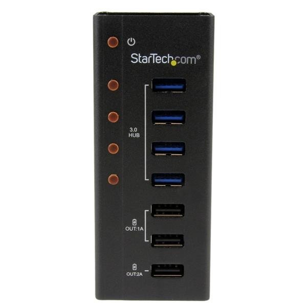 Adaptador Startech Hub USB 3.0 de 4 Puertos y 3 Puertos de Carga USB ( 2x 1A y 1x 2A)