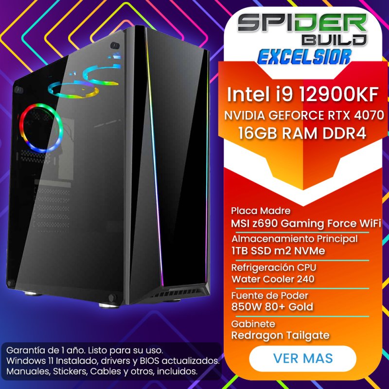 Spider Build Excelsior Intel i9 12900KF | RTX 4070 | 16 GB RAM | MSI z690 Gaming Force WiFi | 1TB M2 NVMe